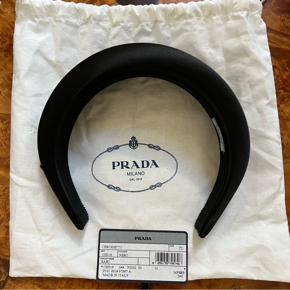 NWT PRADA Black Padded Satin Headband